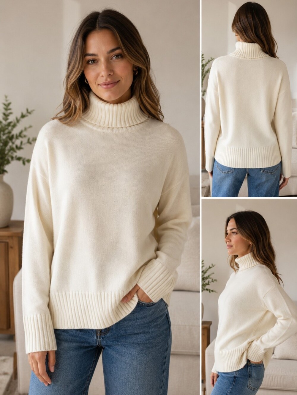 Old Navy Women’s Ivory Turtleneck Sweater Size Medium Cream Cozy Knit
